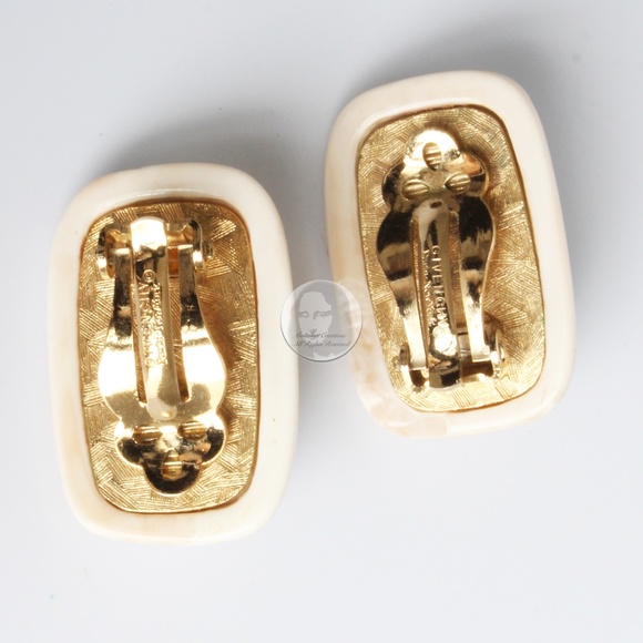 Vintage Givenchy Earrings Abstract Art Deco Style Resin Clip On 1960s Rare - Picture 10 of 11